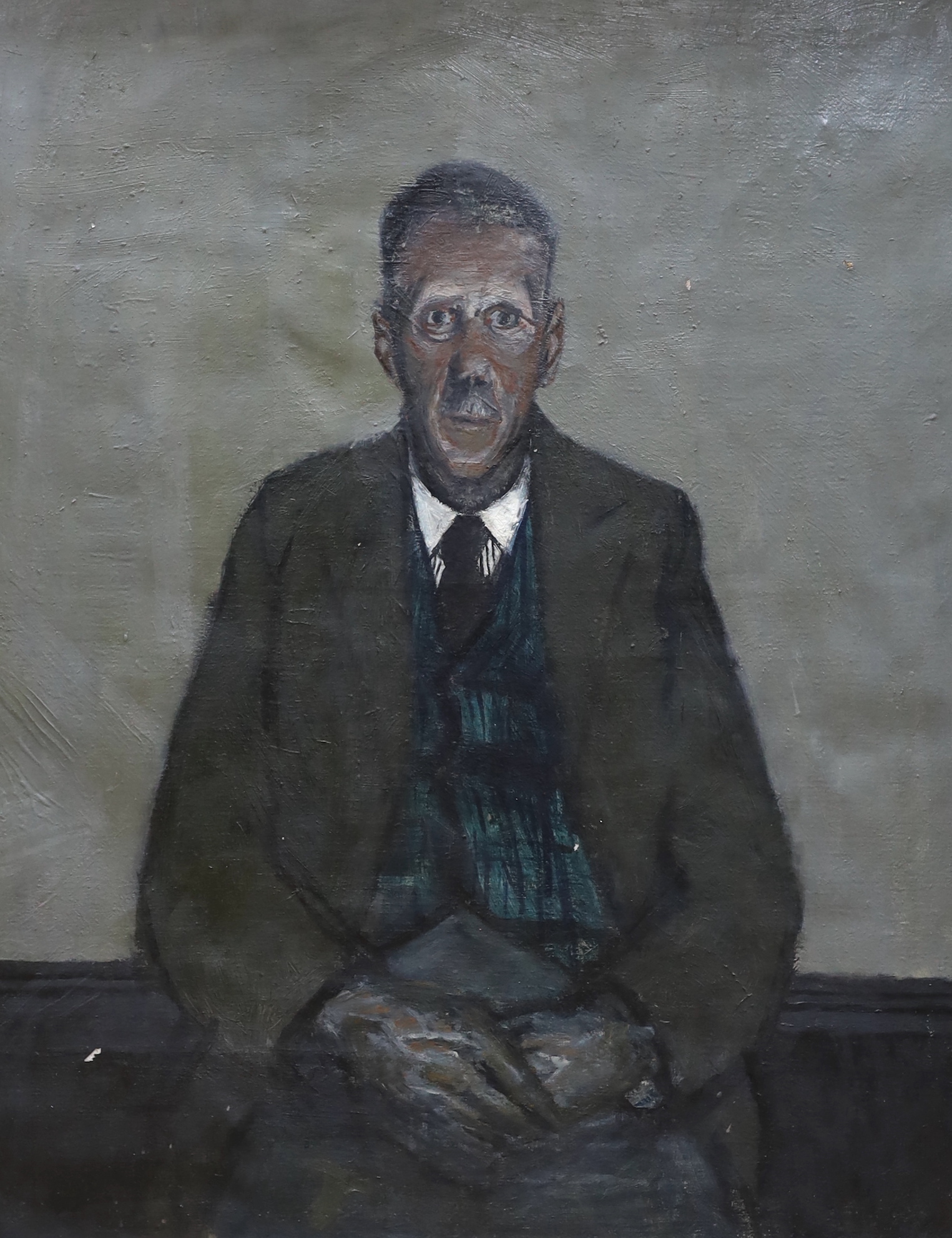 Circle of Ruskin Spear (1911-1990), oil on canvas, Portrait of L.S. Lowry, c.1950, 98cm x 80cm